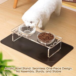 Set mangkuk hewan peliharaan akrilik transparan, dudukan anjing kucing akrilik dengan 2 mangkuk kaca untuk anjing anak anjing kucing - Product Image 2