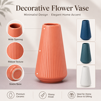 Vase décoratif en plastique gaufré COIZY, bord ondulé, léger, incassable, vase à fleurs moderne pour table, pour le salon