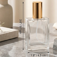 Flacon de parfum de luxe 50 ml en verre carré plat, élégant, vide, en cristal, rechargeable pour voyage avec pulvérisateur à pompe