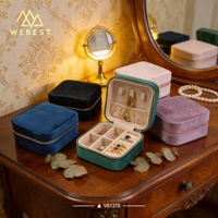 Webest Boîte à bijoux en velours Boîte à bijoux Premium à fermeture éclair Grille intérieure en velours de voyage pour boîte à bijoux