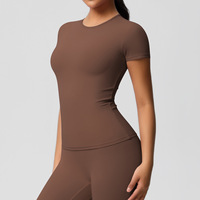 T-shirt à manches courtes de sport serré double face de couleur unie Sports Running Fitness Tops pour femmes Gym Sports Top