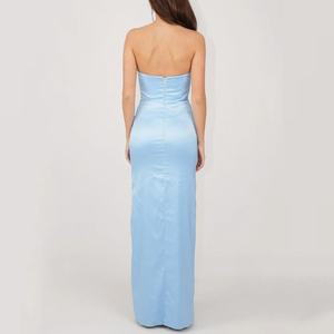 Vestidos Maxi de Verano Elegantes y Formales para Mujer, de Alta Calidad, al por Mayor, Personalizados, con Cuello Halter, Satén, Abertura Lateral Alta, Color Azul Cielo - Product Image 6
