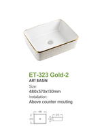 Lavabo rectangulaire en céramique moderne pour salle de bain en noir doré blanc or avec 5 ans de garantie pour les hôtels et les toilettes