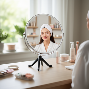 Espejo de maquillaje con diseño único, soporte redondo ajustable para el cuidado diario de la piel, para todo tipo de piel - Product Image 3
