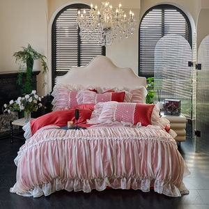 Ensemble <span class=keywords><strong>de</strong></span> literie vintage style princesse française en dentelle à volants, jupe <span class=keywords><strong>de</strong></span> lit en <span class=keywords><strong>coton</strong></span> longues fibres, douce et crémeuse, avec nœud, pour mariage et maison - Product Image 5