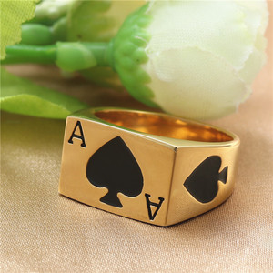 Anillo de As de Espadas de Acero Inoxidable, Joyería Unisex, Accesorio para Fiestas, Color Dorado, Estilo Retro - Product Image 2