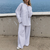 Ensemble de survêtement molletonné surdimensionné personnalisé pour femme, 2 pièces, col rond, avec coutures apparentes, sweat-shirt et pantalon de survêtement