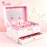 Boîte à bijoux rectangulaire pour enfants, motif floral ballerine, avec fonction musicale, tiroir coulissant, emplacements pour bagues, boîte de rangement pour bibelots de princesse