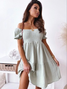 Vestido Midi de Verano con Hombros Descubiertos y Manga Corta, <span class=keywords><strong>Ropa</strong></span> Elegante para Mujer, Vestido Casual Sólido sin Espalda con Estampado Floral para la Playa - Product Image 4