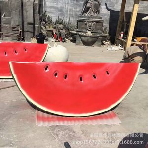 Escultura de sandía simulada de fibra de vidrio, redonda, decorativa para exteriores, adorno de fruta para jardines, parques, patios y villas. - Product Image 3
