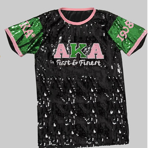 スパンコールロングTシャツパーティークラブトップルース服ブルーゴールド22 AKA 08ギリシャのソロリティスパークラージャージードレス - Product Image 1