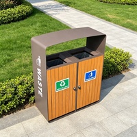 Cubo de Basura Moderno de Lujo MAX-HG187, Diseño Ecológico, Acero Inoxidable, Madera WPC, Metal, Gran Tamaño, Reciclaje