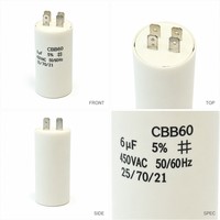 Condensateur à film plastique Liyang CBB60 Série 450V AC6UF pour moteur de machine à laver, réfrigérateur, ventilateur industriel