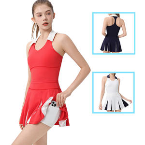 ชุดตีกอล์ฟคอวี2ชิ้นกระโปรงจีบคอโปโลลำลองมีกระเป๋าโลโก้แบบกำหนดเอง - Product Image 1