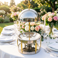 Réchaud de buffet rond suspendu en acier inoxydable argenté et doré de 8 L, style arabe, pour maintien au chaud des aliments lors de réceptions et mariages