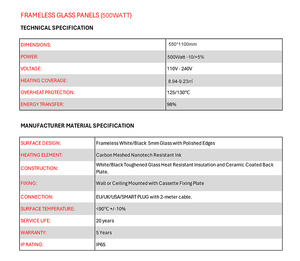 Elegante Panel de calefacción de vidrio infrarrojo sin marco de 500 vatios Piano de movimiento rápido Borde negro Energía solar Alta protección contra sobrecalentamiento - Product Image 6