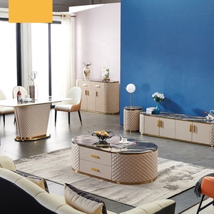 Madia Moderna di Lusso in Legno con Piano in Marmo, <span class=keywords><strong>Mobile</strong></span> Credenza Tavoli Consolle, Mobili per Sala da Pranzo con Set <span class=keywords><strong>Soggiorno</strong></span> in Pelle - Product Image 5