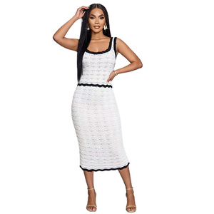 Ensemble deux pièces pour femme Été 2026 : Haut sans manches à col rond et jupe longue tricotée taille haute – Vêtements pour femme - Product Image 1
