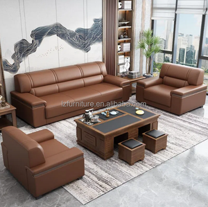 Canapé de bureau moderne et minimaliste, ensemble de réception en cuir pour entreprises chinoises, combinaison table basse et table à thé - Product Image 4
