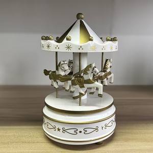 शुआंगयुआन प्रचार कारौसेल संगीत बॉक्स सजावट ओम कैरोसेल घर सजावट क्रिसमस लकड़ी के गोल संगीत बॉक्स - Product Image 6