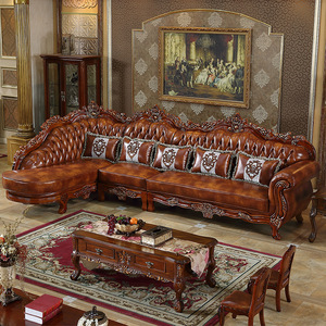 Nuovo Divano in Vera Pelle Stile Europeo, Set di Lusso per Soggiorno con Angolo in Legno Massello, Design Retrò Americano di Alta Gamma - Product Image 6