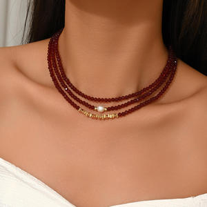 Natural Red <b>Crystal</b> Multilayer Turquoise Beaded Boho Necklace Gold Plated Women's Jewelry Gift Party Made in China - Product Image 1