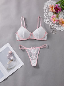 Set Lingerie seksi 2 potong baru pakaian dalam wanita erotis transparan bordir indah renda rajut mewah celana dalam wanita - Product Image 2