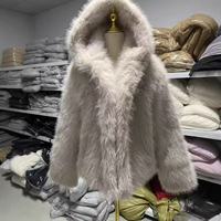Nouvelle veste coupe-vent à capuche simple boutonnage en fausse fourrure de renard pour femme