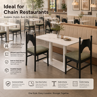 Ensemble de salle à manger commercial, chaises vertes sauge et table aspect marbre avec base à double piédestal pour café et restaurant