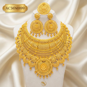 24K Gold Plated Bridal Jewelry Set Filigree Necklace and <b>Earrings</b> Dubai Style Wedding Jewelry for Women Fashion - Product Image 1