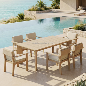 Ensemble <span class=keywords><strong>de</strong></span> salle à manger en teck <span class=keywords><strong>de</strong></span> qualité supérieure avec 6 chaises, style élégant et luxueux, idéal pour une placement près <span class=keywords><strong>de</strong></span> la piscine et dans le <span class=keywords><strong>salon</strong></span> <span class=keywords><strong>de</strong></span> jardin - Product Image 1