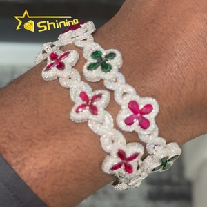 Bracciale a Catena Cubana con Quadrifoglio in <span class=keywords><strong>Diamanti</strong></span> Moissanite VVS1 Hip Hop da <span class=keywords><strong>Uomo</strong></span> per Rapper, Gioiello di Lusso Ghiacciato Personalizzato al Miglior Prezzo - Product Image 6