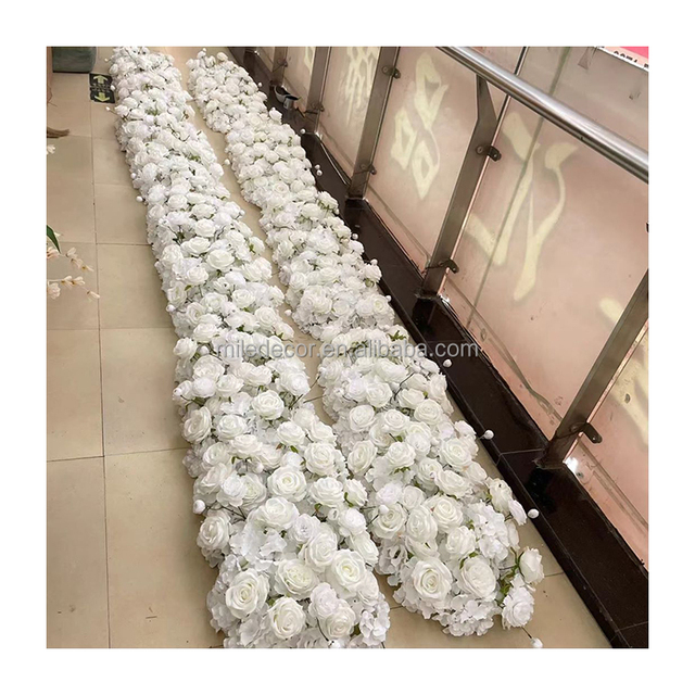 Hot Sale Wedding Decoration Rose Babysbreath Flower Runner Artificial White Flower Table Runner