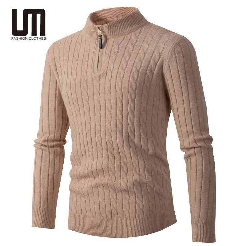 Liu Ming sonbahar kış son ürünler 2024 erkekler moda katı renk Slim Fit kazak rahat uzun kollu fermuar örme kazak
