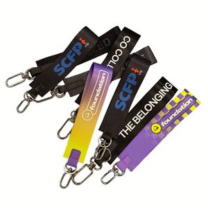 Promotional Gift Customized Durable Pink Nylon Lanyard Wristlet Keychain for Pouch - Product Image 3