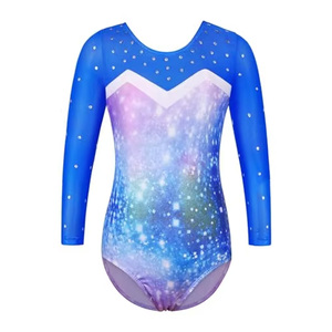 Justaucorps de danse à manches longues personnalisés pour filles |   Justaucorps de gymnastique artistique personnalisés avec strass |   Costumes de danse - Product Image 1