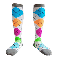 Chaussettes de compression pour hommes, chaussettes longues à carreaux colorés, chaussettes de course à pied, chaussettes fantaisie en diamant