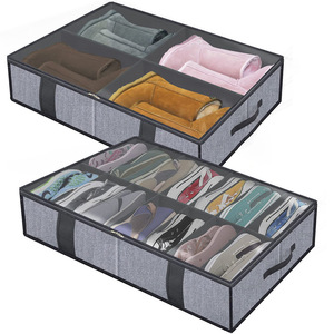 Under Bed <b>Shoe</b> Storage <b>Box</b> Transparent Foldable Non Woven Fabric Organizer Rectangle Space Saving Clothing Storage Bag - Product Image 1