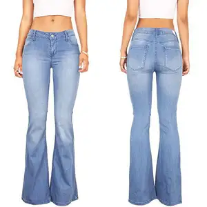 2021 new foreign trade jeans distressed women high waist sexy thin bell bottoms