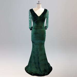 Vestido de Noche de <span class=keywords><strong>Terciopelo</strong></span> Dorado con Cadena de Cristales, Manga Larga, Cola de Pez, Sexy, para Mujer, Invierno - Product Image 6