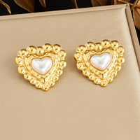 Pendientes de Moda con Incrustaciones de Perlas en Forma de Corazón, Chapados en Oro de 18K, Acero Inoxidable, Resistentes al Agua
