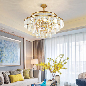 Lampadario rotondo moderno luminari per soggiorno rotondo Hang Crystal Dining Room Muti Layers Light Fixture per soffitto - Product Image 4