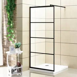 Mamparas de ducha de vidrio templado para cuarto de baño, sin marco, color negro, cabina de ducha, puertas de Ducha