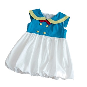 Vestido Transpirable sin Mangas con Cuello Marinero, Bloques de Color y Dobladillo Abullonado para Niñas, Uso Diario de Verano - Product Image 5