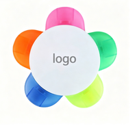 Surligneur créatif en forme de fleur à cinq couleurs, style dessin animé, couleur bonbon, stylo tournesol, cadeau promotionnel, logo personnalisé en forme de pétale, double face