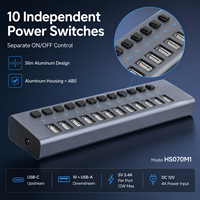 Station de charge USB Type C 10 ports 120W 10x 5V/2.4A (12W) ports PD avec interrupteurs individuels, boîtier en aluminium, en stock