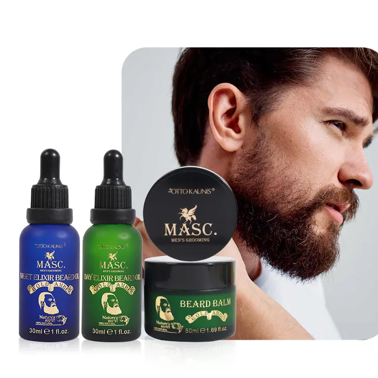 Kit de croissance de barbe de haute qualité de marque privée kit de barbe à l'huile de barbe biologique naturelle pour hommes ensemble de soins de toilettage