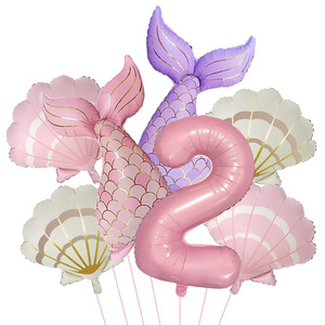 Kit de Globos con Forma de Cola de Sirena, Juego de Globos de Látex con Diseño de Concha de Sirena, para Niñas, Tema Bajo el Mar, Cumpleaños del 1 al 9, Baby Shower - Product Image 4
