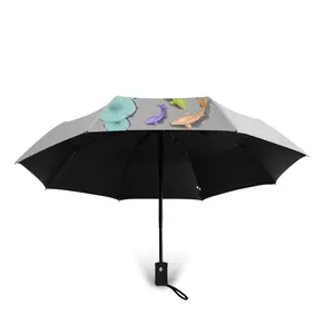 자동 3 접는 비 우산 Allochroic 잉어 물고기 태양 블록 우산 사업 선물 검은 우산 W23-291
