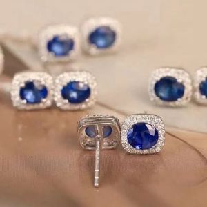 Boucles d'oreilles clous Xinfly en or blanc 18 carats avec saphir bleu 1 carat et diamant naturel 0,16 carat pour femme - Prix de gros - Product Image 3